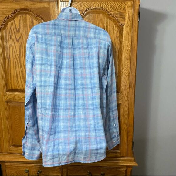 Peter Millar Summer Sky Crystal Beach Linen Sport Shirt Button Down Mens Large - Picture 14 of 16